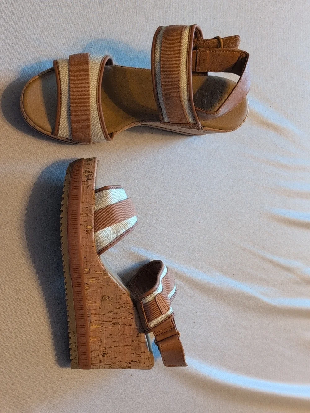 Sperry Women’s Tan and Cream Wedge Sandals - Comfortable Everyday Style 8.5
